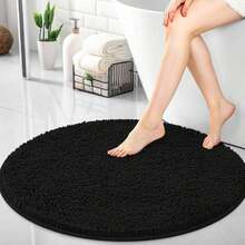 OLANLY 30-Inch Round Bathroom Rugs, Extra Soft And Absorbent Chenille Bath Rugs, Quick Dry Machine Washable Bath Mats For Bathroom Floor, Tub And Shower, Home Decor Accessories, Black - ColorB - 查看 1