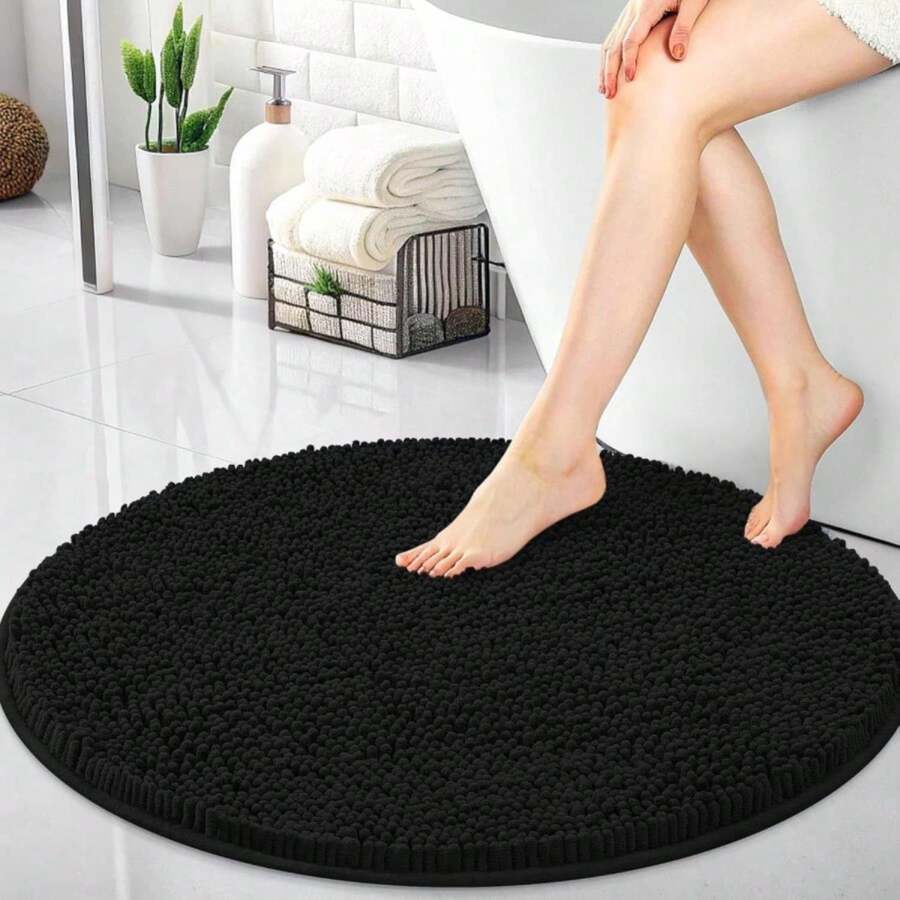 OLANLY 30-Inch Round Bathroom Rugs, Extra Soft And Absorbent Chenille Bath Rugs, Quick Dry Machine Washable Bath Mats For Bathroom Floor, Tub And Shower, Home Decor Accessories, Black - ColorB - 查看 1