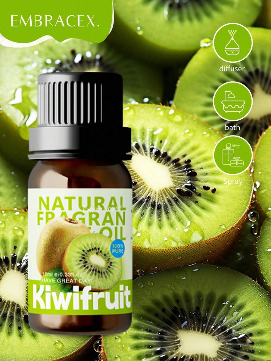10ml Kiwi Fragrance Essential Oil, Suitable For Aromatherapy, Home Diffuser, Yoga, DIY Candle Making - Fruit Aroma Aromatherapy Essential Oil, Car Air Freshener