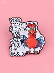 1PC Funny Rooster Enamel Pin - "Your Crazy Is Showing" Backpack Badge, Red & Design, DTVSMARTSHOW Novelty Brooch For Backpacks, Bags - Multicolor - View 3
