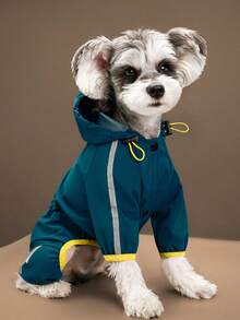 Lightweight Polyester Reflective Stripe Full Coverage 4-Leg Dog Raincoat, Waterproof Pet Apparel Suitable For Small Poodle All Year Round - Multicolor - View 2