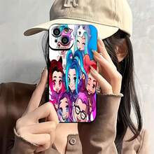 Estuche para teléfono Chibi Character Friendship Compatible con estuches para teléfonos   17  16 Pro Max  15 Pro Max  13 y  12 Material brillante 2 en 1 duradero a prueba de golpes y elegante Una excelente opción para familiares, amigos, seres queridos, novios, novias y regalos de Navidad y Año Nuevo - Negro - Ver 1