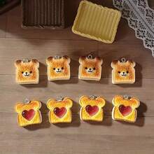 4/8 piezas Lindo colgante de resina con diseño de comida de dibujos animados, diseño de pan tostado con oso, diseño de pan tostado con mermelada en forma de corazón - Adecuado para hacer joyas DIY, pendientes, collares, llaveros y accesorios decorativos - Mezcla aleatoria - Colgante de oso tostado - Ver 6