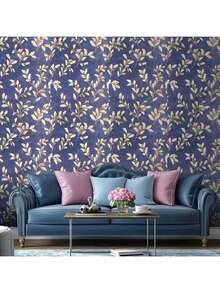 一卷自粘式花卉图案壁纸，可自由拼接，可移除，适用于客厅和卧室的墙面装饰，以及橱柜和桌面翻新。多种尺寸可选。 - 藏蓝色 - 查看 9