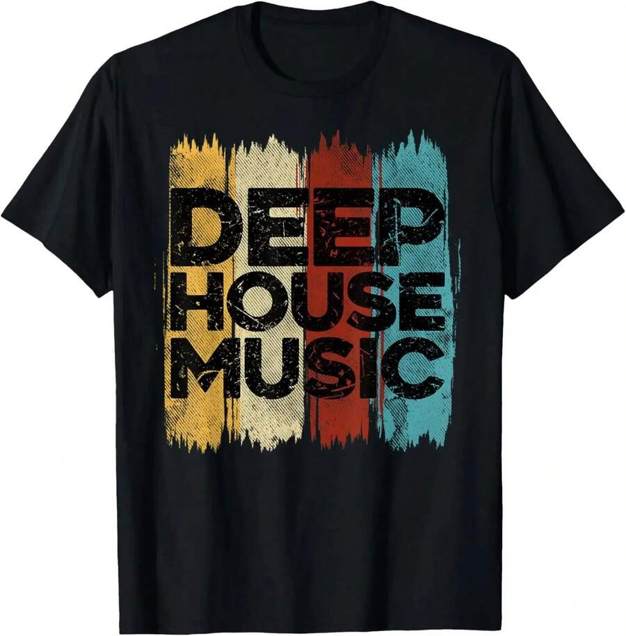CALIENTE Camiseta de Diseño Minimalista de Música Deep House para DJRaver EDM Camisetas Gráficas Impresas Personalizadas Camisetas Vintage Camisas - Negro - Ver 1