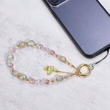 串珠手机手链挂绳，手机蝴蝶结吊坠腕带挂绳，可爱风，相机包配件，兼容安卓及大多数智能手机，送给母亲、家人、朋友、孩子、生日、节日的礼物 - 綠色 - 查看 5