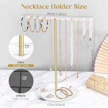 Soporte giratorio para collares de metal, organizador de joyería con 28 ganchos para colgar collares, llaveros, pulseras y cadenas largas, organizador de almacenamiento de collares para mujeres y niñas - Blanco perla - Ver 2