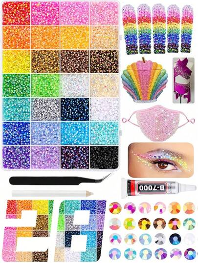 3mm, 4mm, 5mm Shiny Crystal Jelly Resin Rhinestones With Tweezers, Mixed Colors, Suitable For Handmade Crafts, Decoration, Jewelry Making, Clothing, Cups, Shoes, Fabrics, Nail Art, Etc. Comes With B7000 Jewelry Glue