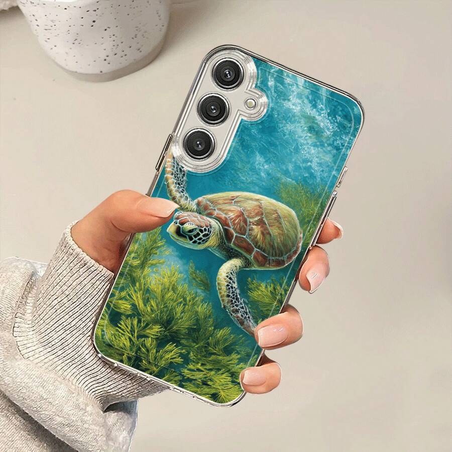 Funda de Teléfono Youyou Turtle para Samsung Galaxy A02 A03S A04 A05S A06 A13 A14 A15 A16 5G A21S A22 A23 A24 A25 A26 A32 A34 A35 A36 A50 A52 A53 A54 A55 A56 A73 S21 Ultra S22 Plus S23+ S24 FE S48 Funda de Teléfono Transparente de Caricatura a Prueba de Golpes Cobertura Completa TPU Funda Suave Creativa - Multicolor - Ver 1