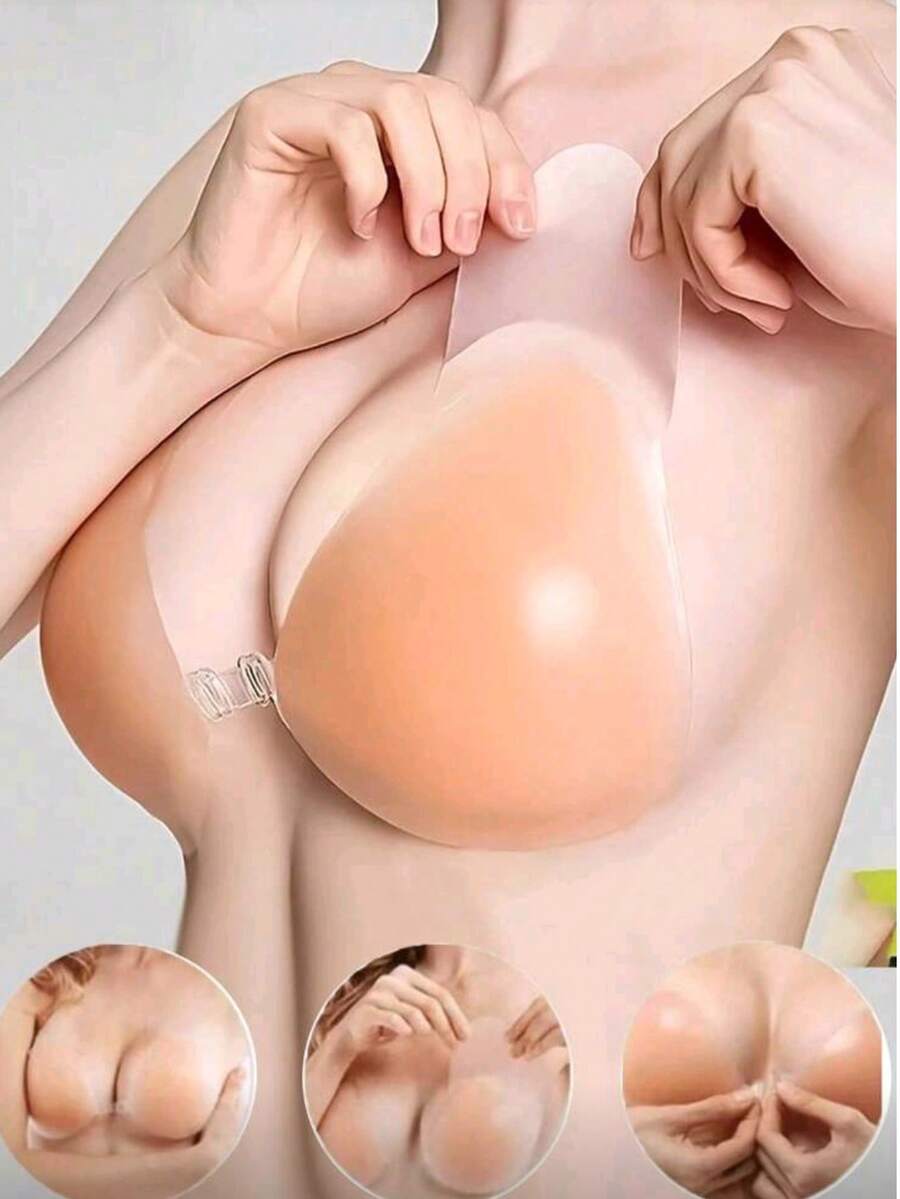 1对硅胶文胸，隐形文胸，硅胶文胸，婚纱文胸，乳贴，透气防水文胸，女士硅胶聚拢文胸罩杯，时尚款式 - 彩色 - 查看 1