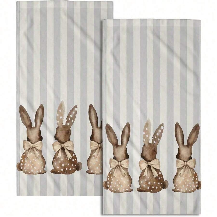 Black White Polka Dot Towels Set Of 2, Boho Polka Dot Hand Towels For Bathroom 14"X28" Vintage Doodle Towels Soft Absorbent Bathroom Hand Towel For Face, Gym, Spa, Kitchen - 復活節兔子條紋 - 查看 1