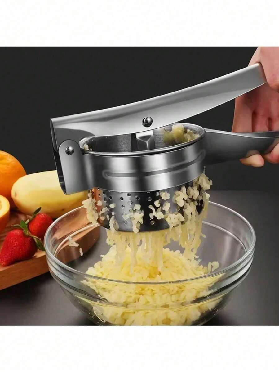 不锈钢土豆压泥器蔬菜榨汁器捣碎器厨房烹饪工具水果压泥器 - 銀色 - 查看 1