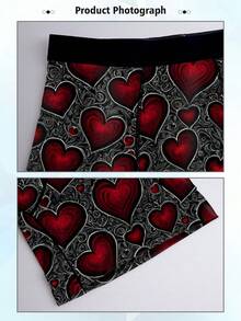 1 Piece Of Playful And Cute Home Casual Men's Boxer Shorts, Red Heart-Themed Valentine's Day Pattern Printed Shorts, Knitted Fabric, Four-Needle Six-Thread Technique, Breathable And Sweat-Wicking, Soft And Skin-Friendly, Novelty Men's Shorts. - Multicolor - View 8