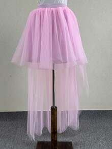 Women's High Low Mesh Net Lace Overlay Maxi Skirt