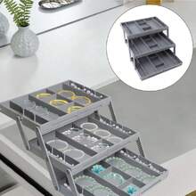 Organizador de cajones, organizador de cajones de varias capas, bandeja organizadora de joyas expandible, ahorra espacio, expositor plegable de maquillaje para tocador baño,37566254 - Rosa Fucsia - Ver 2