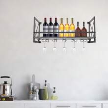 SENDERPICK Wine Racks With 5 Stem Glass Holder Wall-Mounted Wine Rack Rustic Metal Hanging Wine Holder - 黑色 - 查看 1