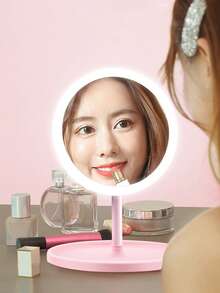 1pc LED Round Makeup Mirror With Light, 3 Color Touch Control Dimmable, Home Vanity Mirror Lamp, Portable Foldable Lighted Makeup Mirror, USB Rechargeable Vanity Light - 3 Colors - View 8