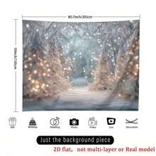 1pc 2D Plane Christmas Frozen Winter Wonderland Snowy Pine Trees With Warm Lights | Super Large Polyester Backdrop Banner, Perfect For Photo Party, Photo Booth, Birthday, Anniversary, Easy Hanging For Outdoor And Indoor Use - 黑色 - 查看 2