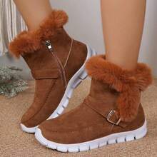 Women's Winter Snow Boots, Fashionable Fleece Sneakers, Black High-Top Sneakers - màu nâu - Xem 3