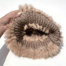 秋冬兔毛针织帽，新款大耳罩保暖帽，宽松加厚保暖渔夫帽，可爱蓬松女士渔夫帽 - 彩色 - 查看 5