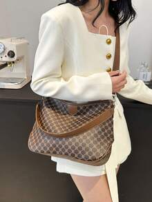 复古时尚别致小众设计秋冬新款单肩斜挎花卉大容量通勤手提包 - 棕色 - 查看 5