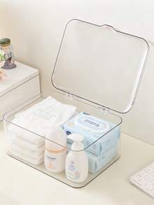 透明婴儿用品收纳盒，男女宝宝通用，塑料材质，便携设计，可用作奶瓶、尿布、玩具收纳袋、车载旅行收纳袋、梳妆台收纳盒，可放置湿巾盒，底部防滑橡胶材质，新生儿必备，适合新生儿派对、新生儿登记等场合。 - 彩色 - 查看 4