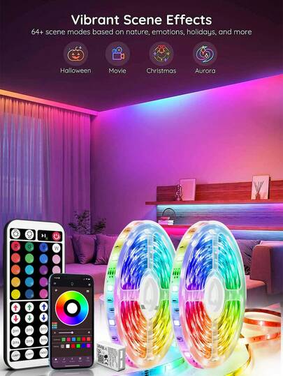 NBBUFF 3ft-100ft Led Strip Lights For Room Decor, With 44-Key Remote And App Control, Change Color In Sync With Music, Timing Setting, Adjustable Brightness, Led Lights For Bedroom, Living Room, Game Rooms, Kitchen,TV Backlight, Holiday Party Decor, Gift Giving