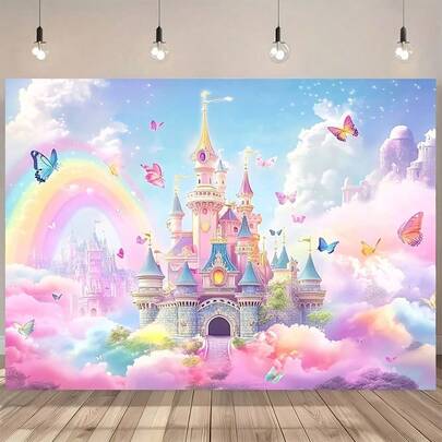 1 قطعة خلفية زهور ربيعية، بنمط الفراشة والقلعة، قماش بوليستر، مناسب لحفلات الشباب، التصوير الفوتوغرافي، واكسسوارات استوديو التصوير