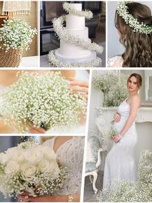 10支/20支星形花束 - 逼真白色塑料满星花束，适用于婚礼、订婚、情人节和夏季家居装饰，四季皆宜 | 饱满持久 | 适合新娘派对 - 白色 - 查看 5