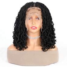 14 Inches Bohemian Braided Wig Full Lace Handmade Short Dreadlock Braided Locs Wig Flame Retardant Synthetic Hair, Bohemian Double Full Lace Handmade Braided Wig For Women, Christmas, Daily Use - Black - View 3