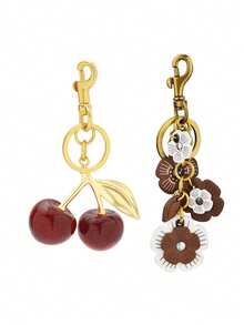 Leather Flower Pendant Keychain, Elongated Flower Chain Bag Charm, Cherry Keyring Elegant Bag Accessory, Graduation Gift - Multicolor - View 13