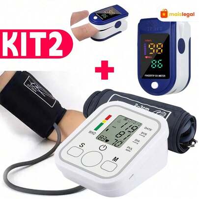 Kit Monitor de Saúde Doméstico com Oxímetro de Dedo e Monitor de Pressão Arterial Totalmente Automático