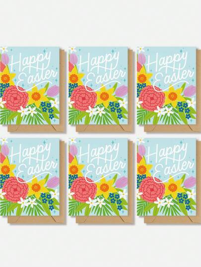 6张复活节贺卡套装（含信封），春季花卉复活节明信片套装，复活节装饰品，复活节家居装饰，桌面装饰，复活节礼品卡，感谢卡，生日礼物，复活节礼物，纪念品，复活节卡片，课堂交换卡，复活节派对用品，寻蛋派对礼品，节日派对礼物