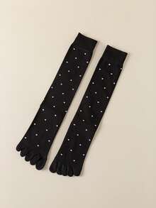 1/3 双装 女士复古波点针织五指袜，中筒休闲弹力显瘦五指袜，日系黑白灰可爱过膝袜 - 彩色 - 查看 12