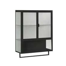 60CM Glass Doors Modern Two-Door Wall Cabinet With Featuring Two-Tier Enclosed Storage, An Open Shelf, And Towel Rack, For Entryway Living Room Bathroom Dining Room,Black - 黑色 - 查看 5