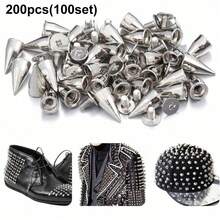 100/200颗朋克风铆钉套装，多种尺寸可选，螺丝背铆钉，朋克摇滚子弹铆钉，子弹锥形铆钉和金属铆钉，适用于服装、包袋、帽子等DIY工艺品，可用于家庭DIY缝纫、服装、皮革工艺，朋克哥特风格 - 銀色 - 查看 10