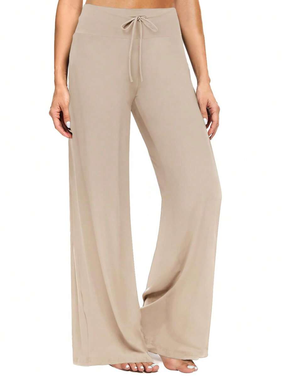 Soft Black Pajama Pants For Women, Wide Leg Comfy Casual Lounge Yoga Capri Pants 30'' - 杏色 - 查看 1