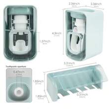 5 Slots Wall Mount Toothbrush Holder With Cover Self Adhesive Toothbrush Storage Organizer For Shower Toothbrush Hanger With Automatic Toothpaste Squeezer Dispenser - Blue Combination - 查看 2