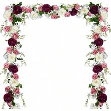 2Pack Artificial Peony Flower Garland - Silk Peony Garland With White Flowers Wedding Party Table Decoration, 6ft/Strand - Trắng & đỏ tía & hồng + 2 - Xem 1