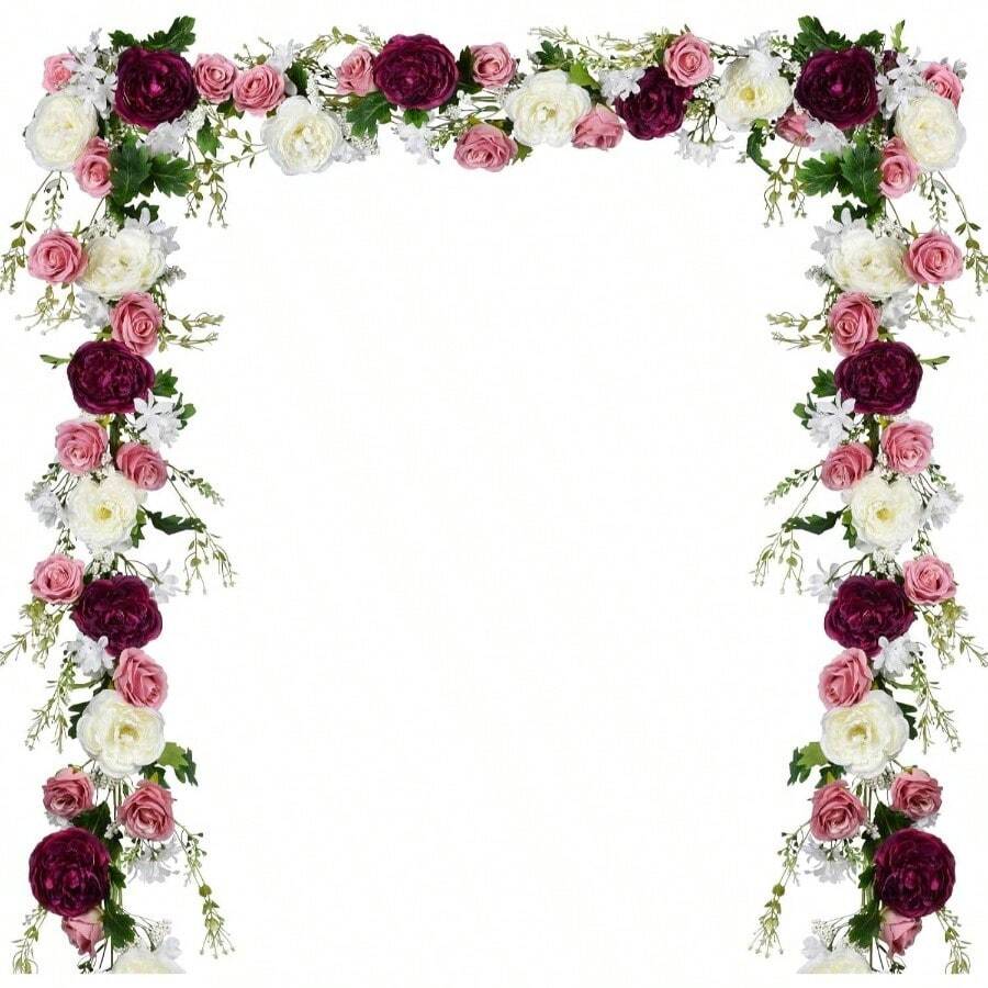 2Pack Artificial Peony Flower Garland - Silk Peony Garland With White Flowers Wedding Party Table Decoration, 6ft/Strand - Trắng & đỏ tía & hồng + 2 - Xem 1