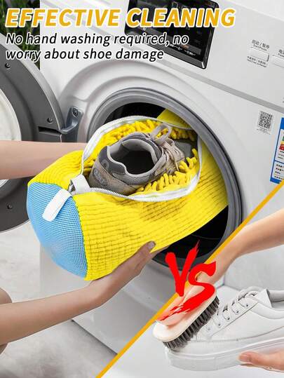 1pc Plush Lined Washing Machine Shoe Bag, 360° Wash Bag, Shoe Protector Bag, Shoe Storage Bag, Durable & Reusable, Suitable For All Shoes, Sneakers, Casual Shoes, Kids Shoes, Mesh Shoes, Leather Shoes