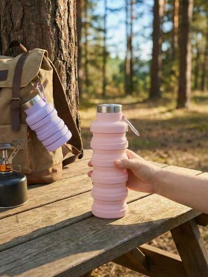 Botella de agua plegable de 500ml, de material de silicona inodoro, a prueba de fugas, plegable y reutilizable - ideal para viajes, deportes, fitness, senderismo, camping, ciclismo, botella de agua deportiva portátil a prueba de fugas con mosquetón