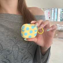 复古撞色粉蓝波点耳机盒，带挂环，可爱简约设计，兼容苹果Pro 2、Pro、3、1/2，适合女性使用