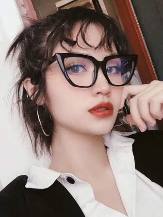 1 paire de lunettes à monture en plastique forme d'œil de chat pour ordinateur, jeux, télévision, smartphone, avec verres transparents, protection oculaire pour femmes et hommes