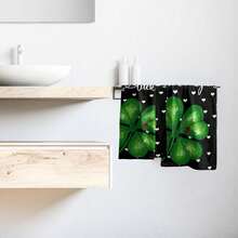 Black White Polka Dot Towels Set Of 2, Boho Polka Dot Hand Towels For Bathroom 14"X28" Vintage Doodle Towels Soft Absorbent Bathroom Hand Towel For Face, Gym, Spa, Kitchen - 聖派翠克節三葉草 - 黑色 - 查看 6