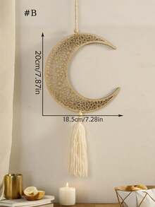 1/2件装波西米亚风木质月亮星星镂空吊坠，流苏壁挂，波西米亚家居装饰，卧室装饰，墙面装饰，手工礼品，送给女性和女孩 - 彩色 - 查看 3