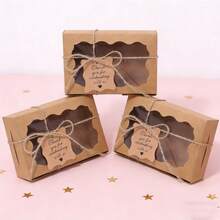 10pcs/12pcs/Pack Wedding Party Valentine's Day Cookie Baking Box With Window, Dessert Box With Drawstring Tag Card, Chocolate Box Pastry Gift Packaging Paper Box, Suitable For Various Holidays - Multicolor - View 12