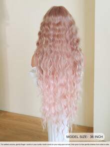 7JHH WIGS 高品质36英寸超长波浪卷发假发，优雅粉色渐变超长波浪假发，刘海挑染金色，耐热纤维材质，无胶合成全机编织，适合日常佩戴、音乐节派对、街头风、动漫角色扮演或服装搭配，是女孩毕业礼物和假发配件的理想之选。 - 粉色 - 查看 4