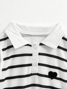 2 peças Vestido Casual e Confortável para Meninas com Padrão Listrado, Bainha Franzida e Gola Polo Sem Mangas - Multicolorido - Visão 4