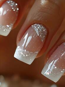 Square Press On Nails White French Tip Nails Press Ons Medium Fake Nails With Silver Glitter Designs False Nails Ombre Glossy Artificial Nail Acrylic Glue On Nail For Women Girls 24Pcs Press On Nails Nail 24Pcs Short Coffin False Nails Set Supplies Suitable For Women Girls Daily Dating Office Home Party Nail Supplies Nails High-Quality Handmade Acrylic Press-On Nails, Medium-Length Coffin-Shaped Nails -New Year Nails, Gothic Style Nails, Punk Nails, Ghoul Zombie Bandage Style, Metal Spider, Skull, Bat Pattern, Hand-Carved Pumpkin Lantern, Spider Web, Ghost Face, False Nails, Gradient Styles Of Different Lengths, Pink Gradient, Jelly Nails, Glossy Coffin-Shaped False Nails, Blue Gradient 3D Press-On Nails (With Butterfly Pearl 3D Decoration), Solid Color Cat Eye Press-On Nails, Glitter False Nails For Short Nails, Oval Nails, Detachable False Nails, Nail Art Supplies Nail Art, Suitable For Parties, Dances, Daily Wear, Student Gatherings, Reusable Press-On False Nails - 裸粉色 - 查看 1